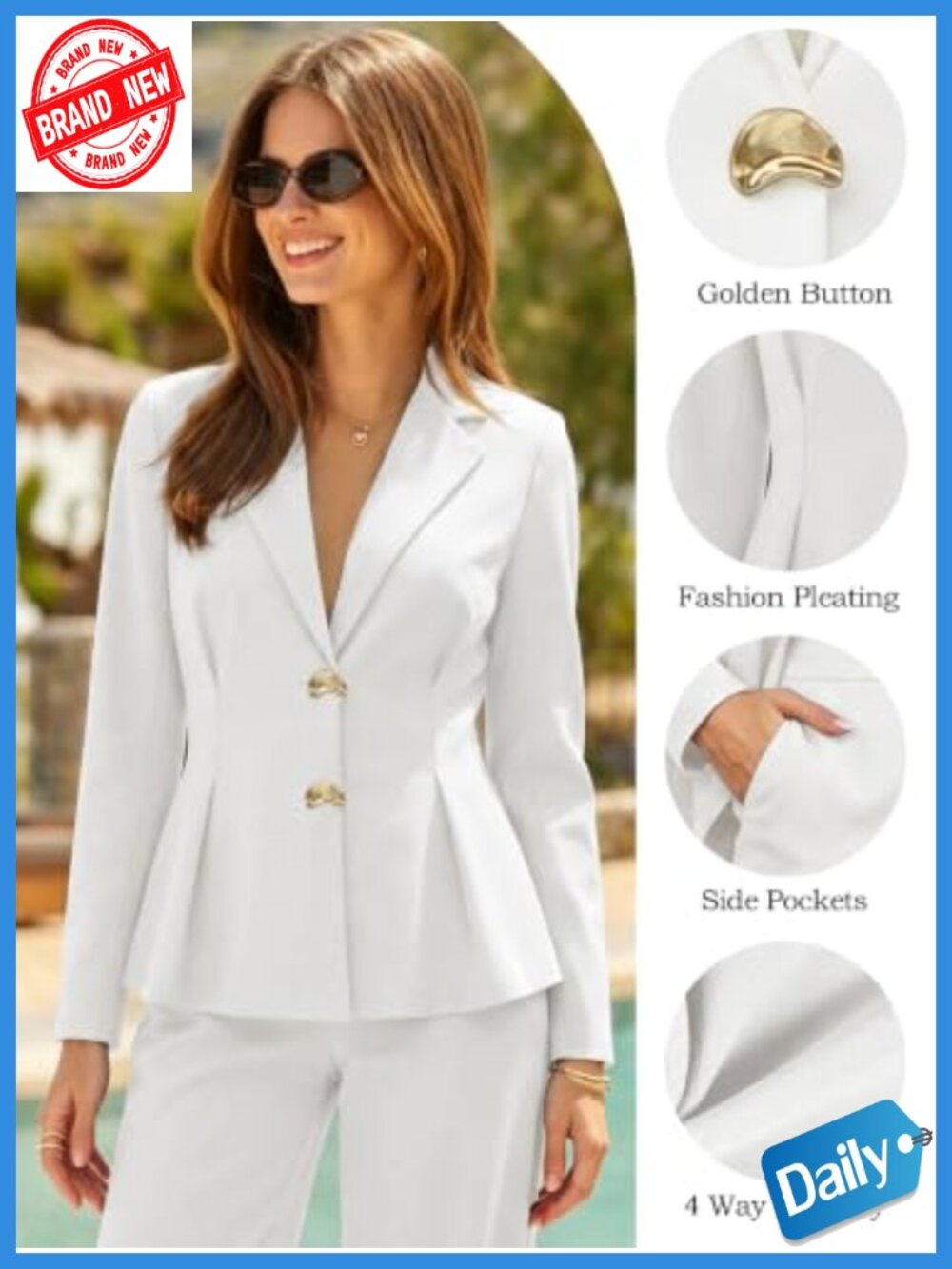Women's Pantsuit Set Business Casual Long Sleeve Blazer & Straight Pants High - Picture 3 of 6